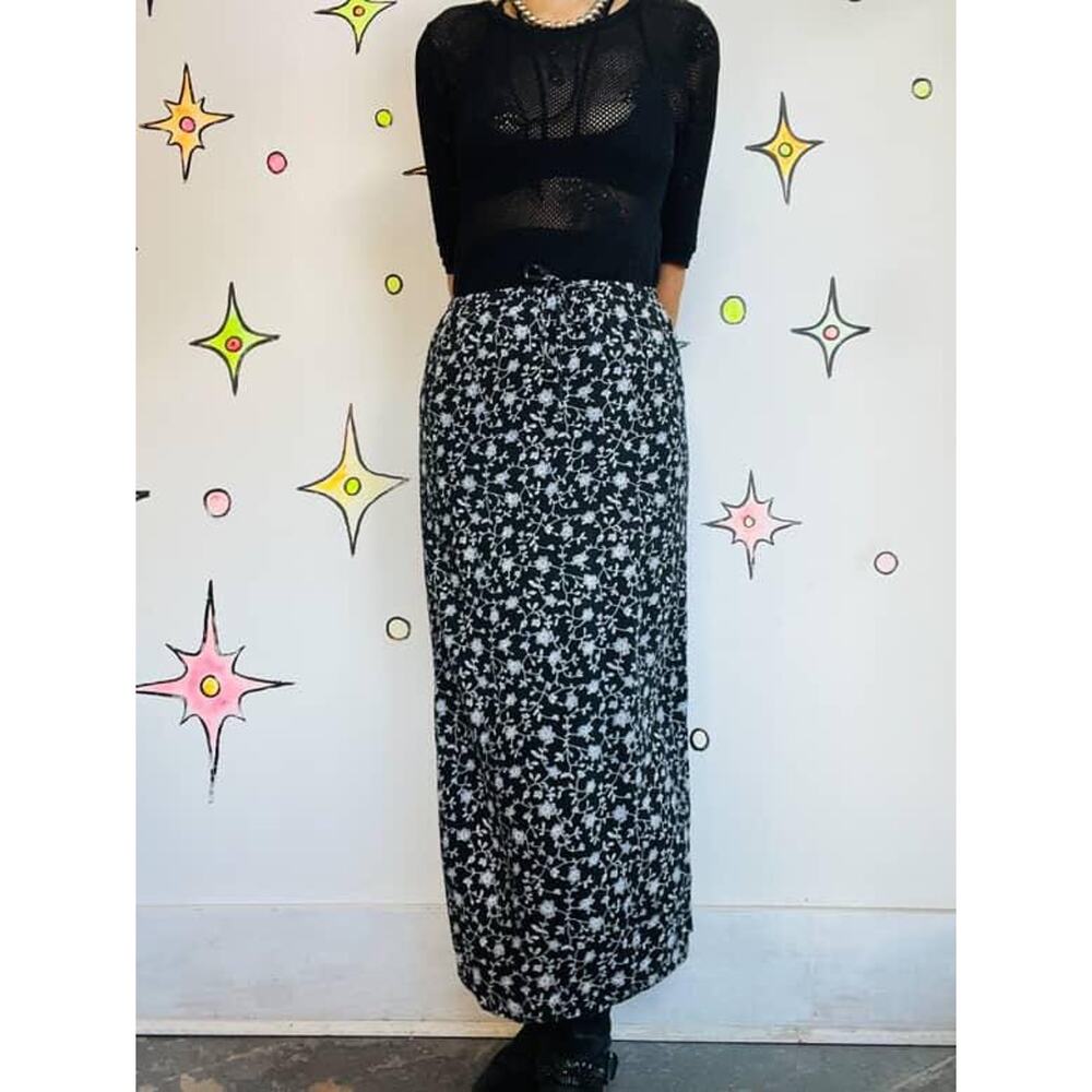 Vintage 90s Black Floral Fairy Grunge Maxi Skirt โ Whimsy Goth Boho Vibes โ Sz 4 - Picture 4 of 10